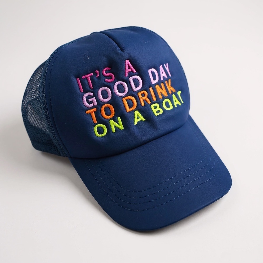 Navy Blue Drink On a Boat Embroidered Hat